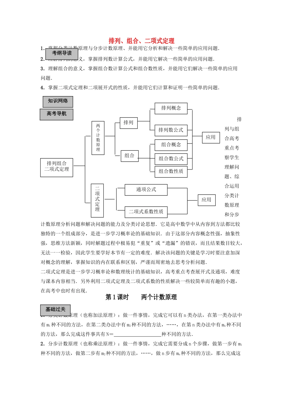 高考数学导学练系列 排列组合与二项式定理教案 苏教版 _第1页
