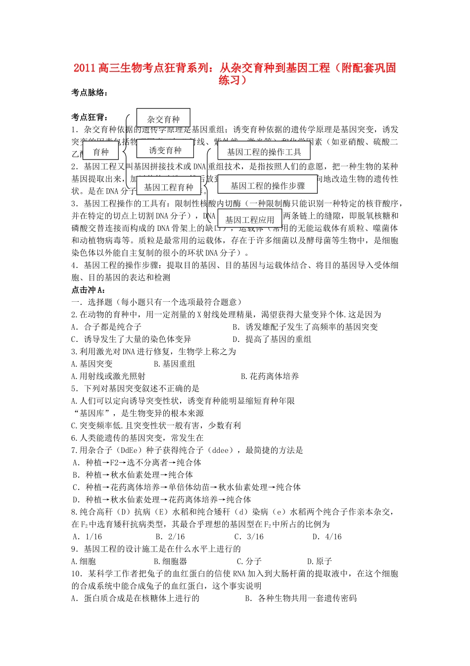 高考生物总复习备考考点必背知识 从杂交育种到基因工程 _第1页