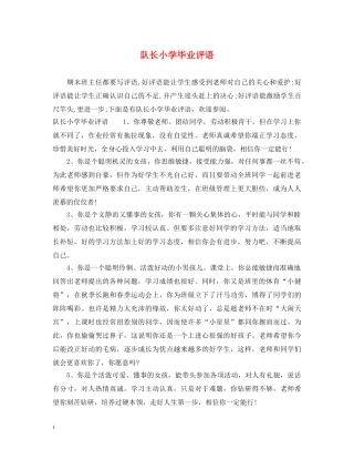 队长小学毕业评语 