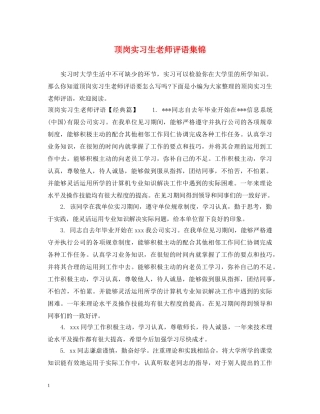 顶岗实习生老师评语集锦 