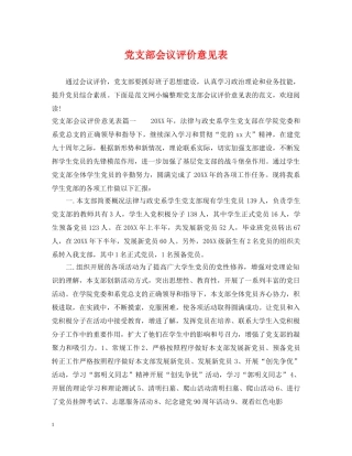 党支部会议评价意见表