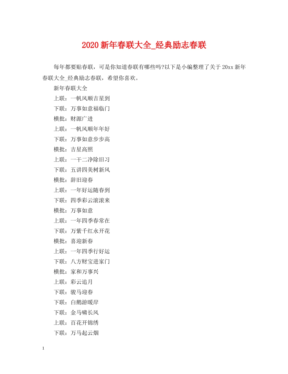 2024新年春联大全_经典励志春联_第1页