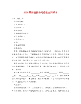 2024最新投资公司借款合同样本