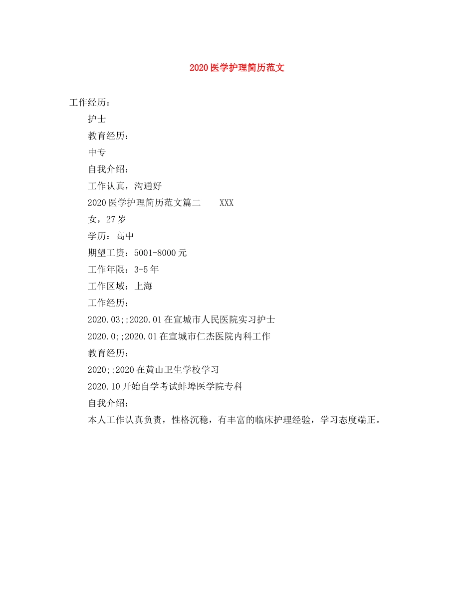 2024医学护理简历范文_第1页