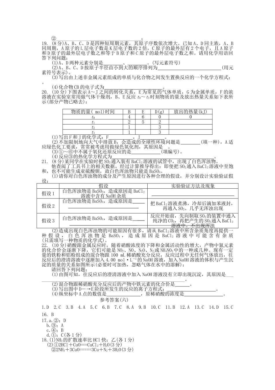 高考化学 第六单元 非金属及其化合物成稿单元测试卷 新人教版 _第3页