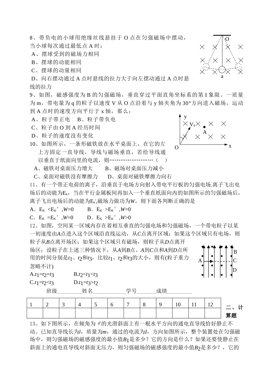 高考物理 第三章磁场单元练习题 新人教版选修3 _第2页