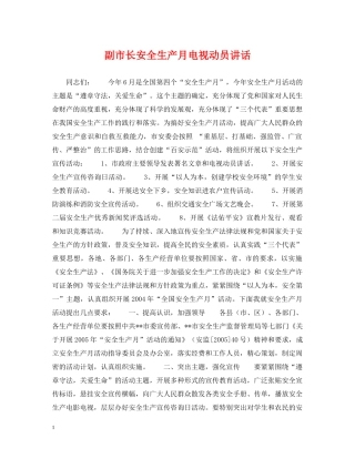 副市长安全生产月电视动员讲话