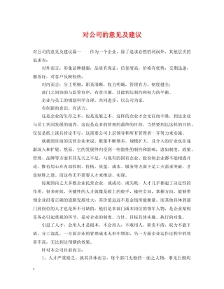 对公司的意见及建议 
