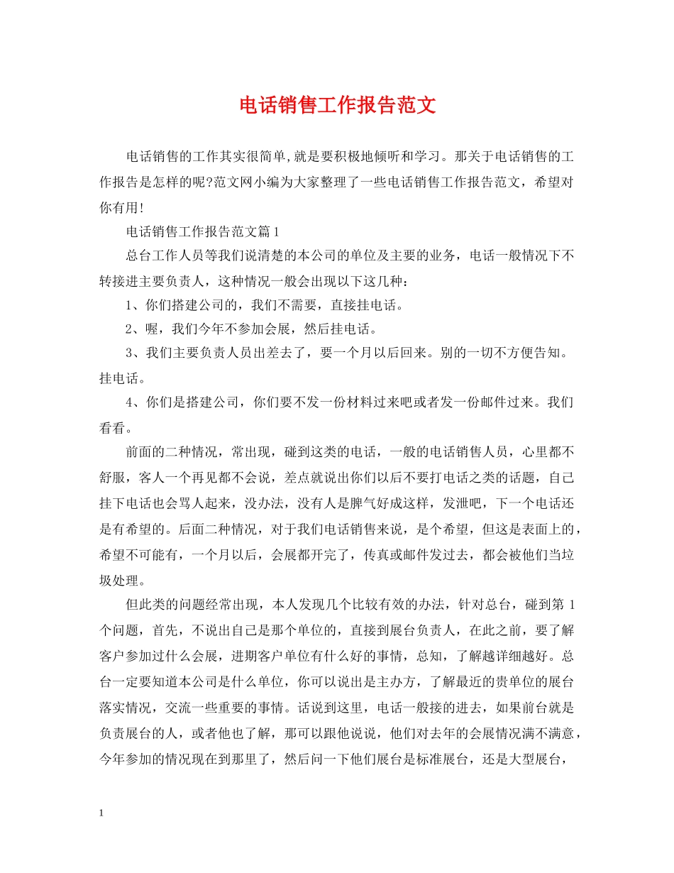 电话销售工作报告范文 _第1页