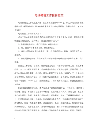 电话销售工作报告范文 