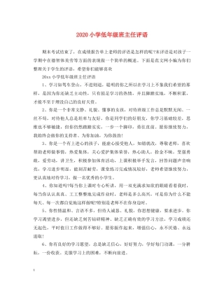 2024小学低年级班主任评语