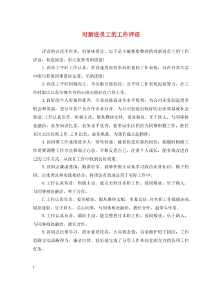 对新进员工的工作评语 