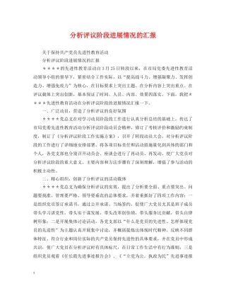 分析评议阶段进展情况的汇报
