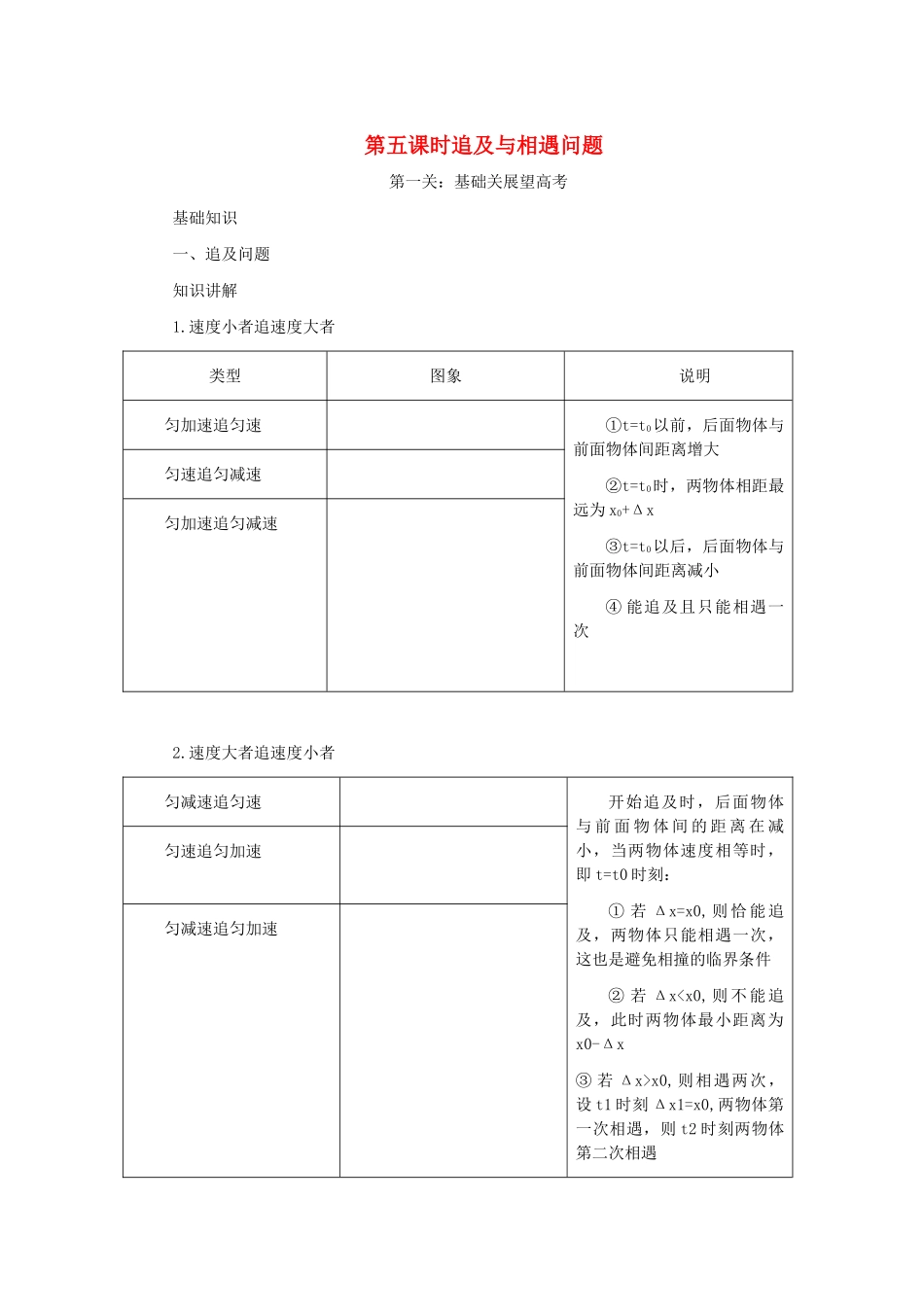 高考物理 第二章 第五课时追及与相遇问题练习 _第1页