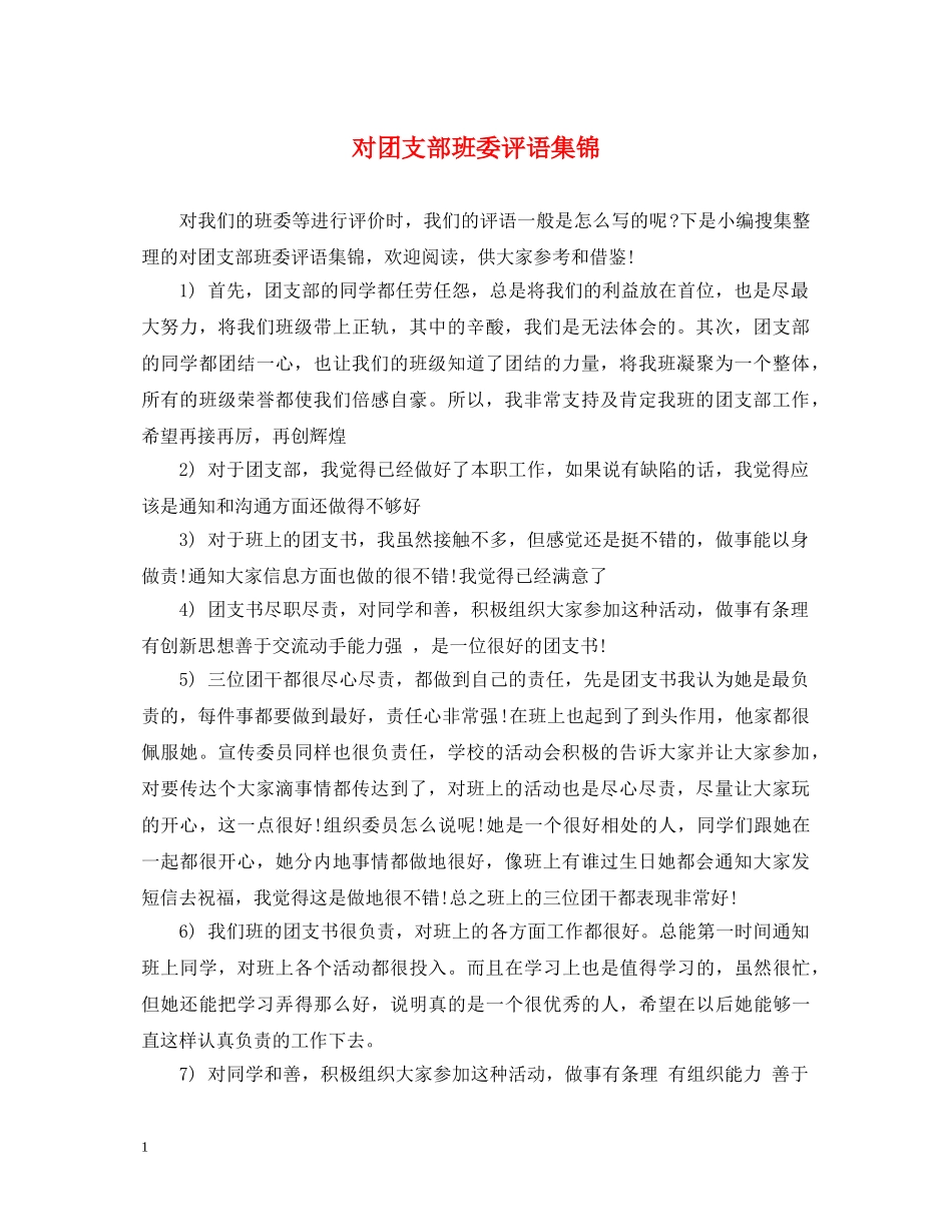 对团支部班委评语集锦 _第1页