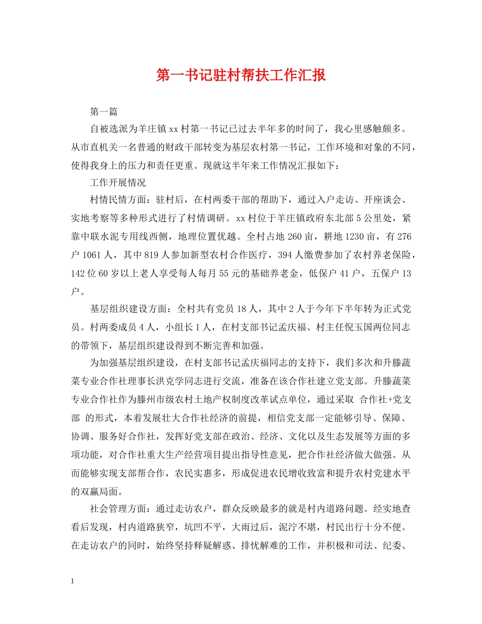 第一书记驻村帮扶工作汇报 _第1页
