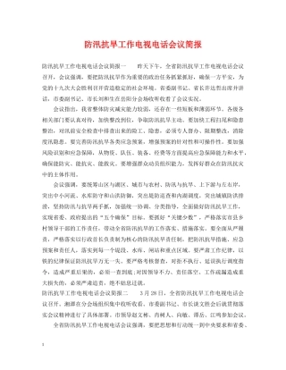 防汛抗旱工作电视电话会议简报 