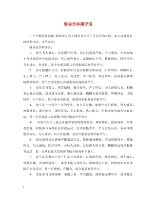 辅导员学期评语 