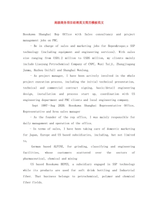 高级商务项目经理英文简历模板范文 