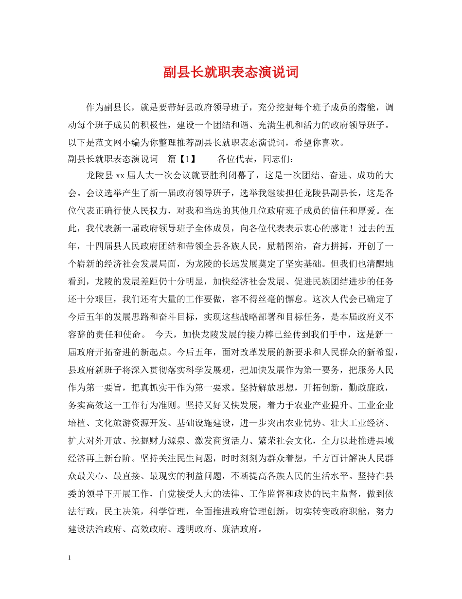 副县长就职表态演说词_第1页