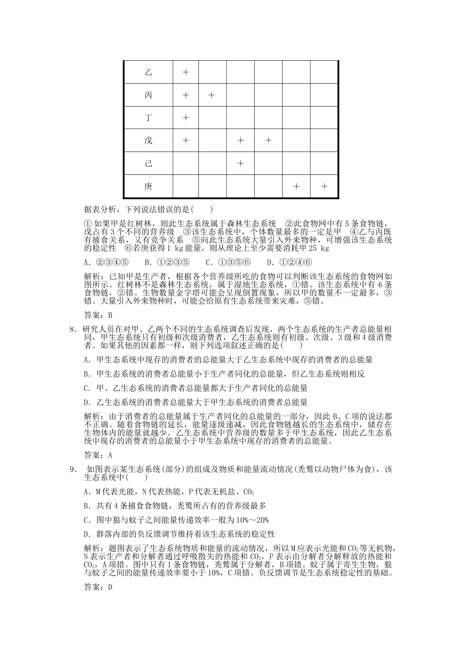 高考生物一轮复习作业 第5章 生态系统及其稳定性 第23节  生态系统的功能能量流动和物质循环 必修3 _第3页