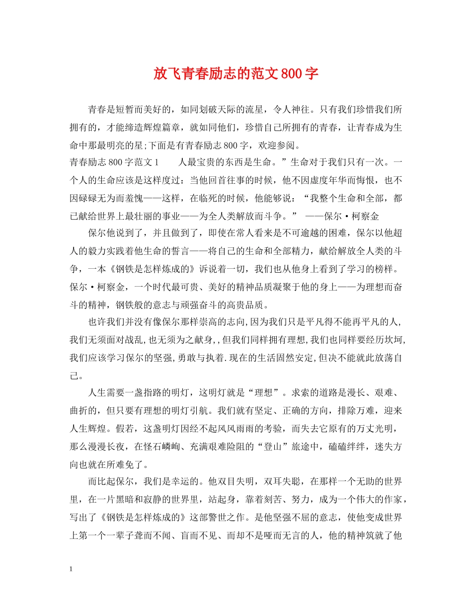 放飞青春励志的范文800字 _第1页