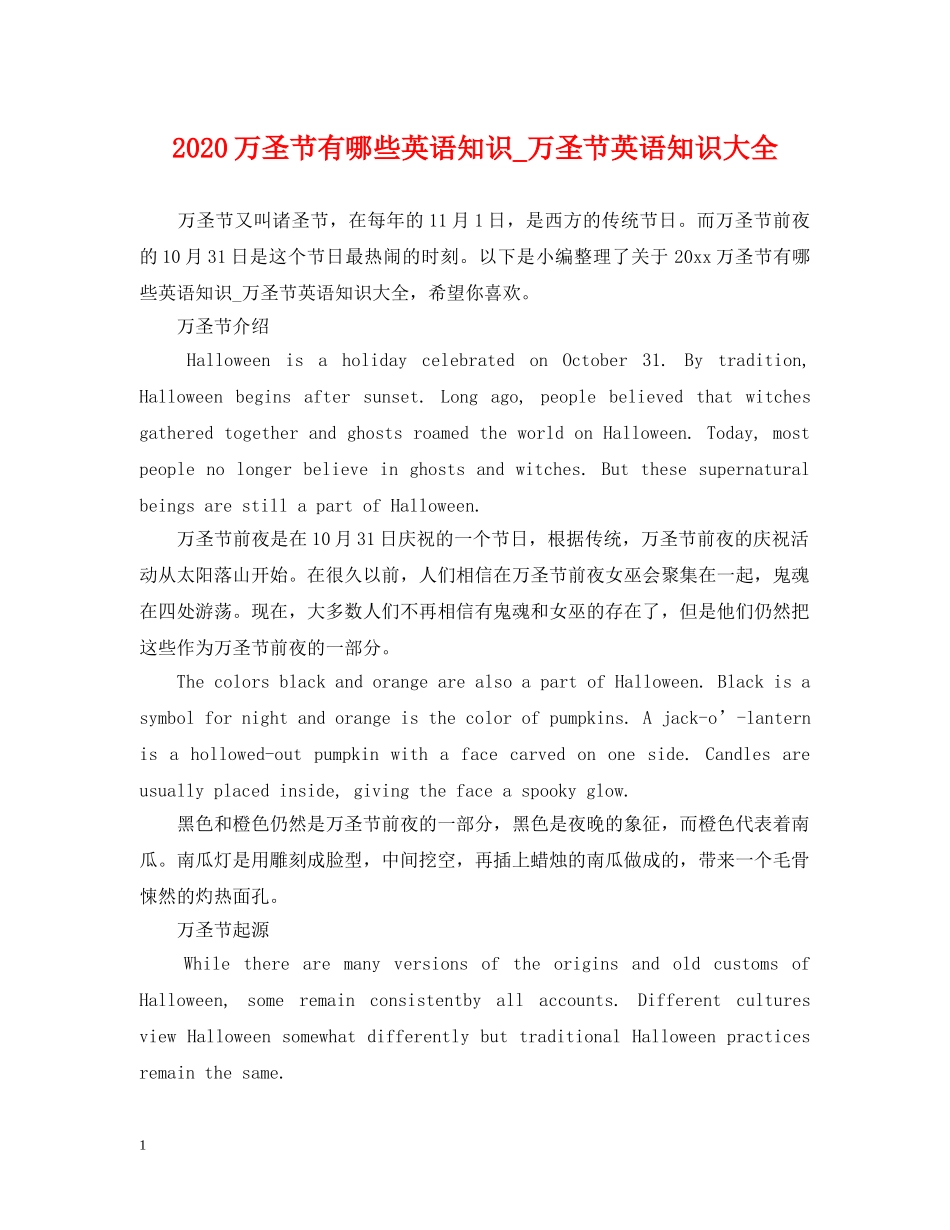 2024万圣节有哪些英语知识_万圣节英语知识大全_第1页