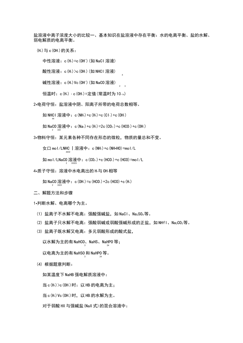 盐溶液中离子浓度大小的比较_第1页