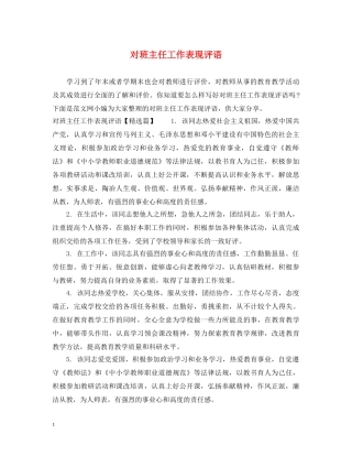 对班主任工作表现评语 