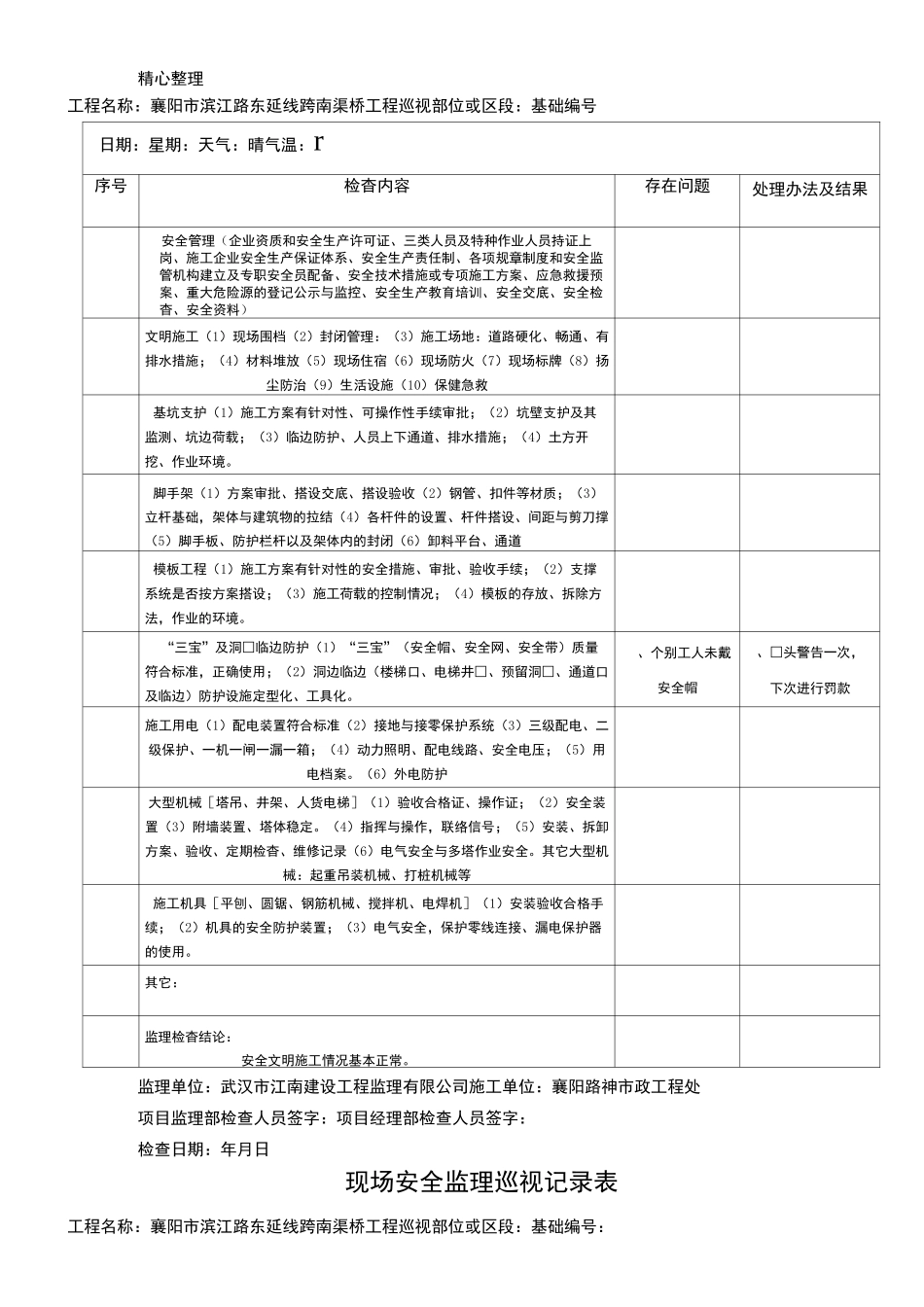 现场安全监理巡视记录表格模板_第3页