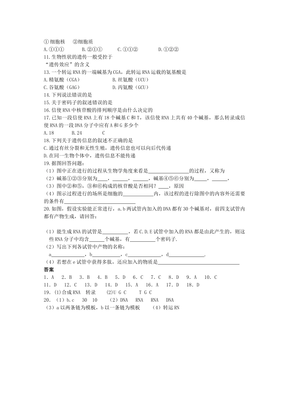 高考生物总复习备考考点必背知识 基因的表达 _第2页