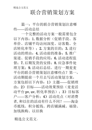 联合营销策划方案