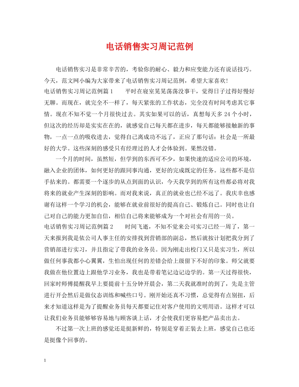 电话销售实习周记范例 _第1页