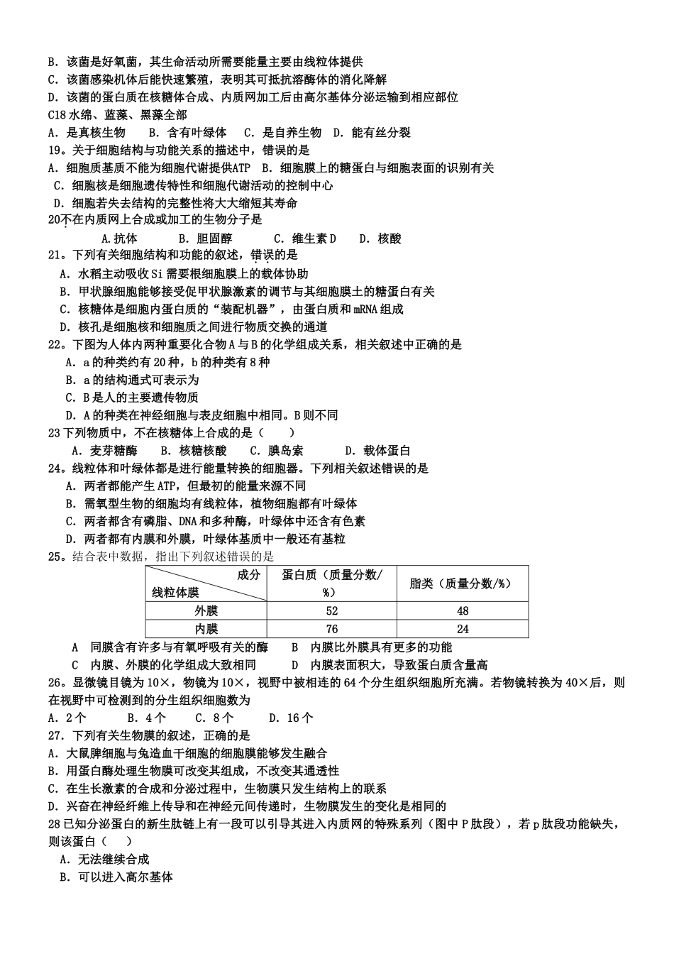 高考生物 细胞的基本结构单元测试 新人教版 _第2页