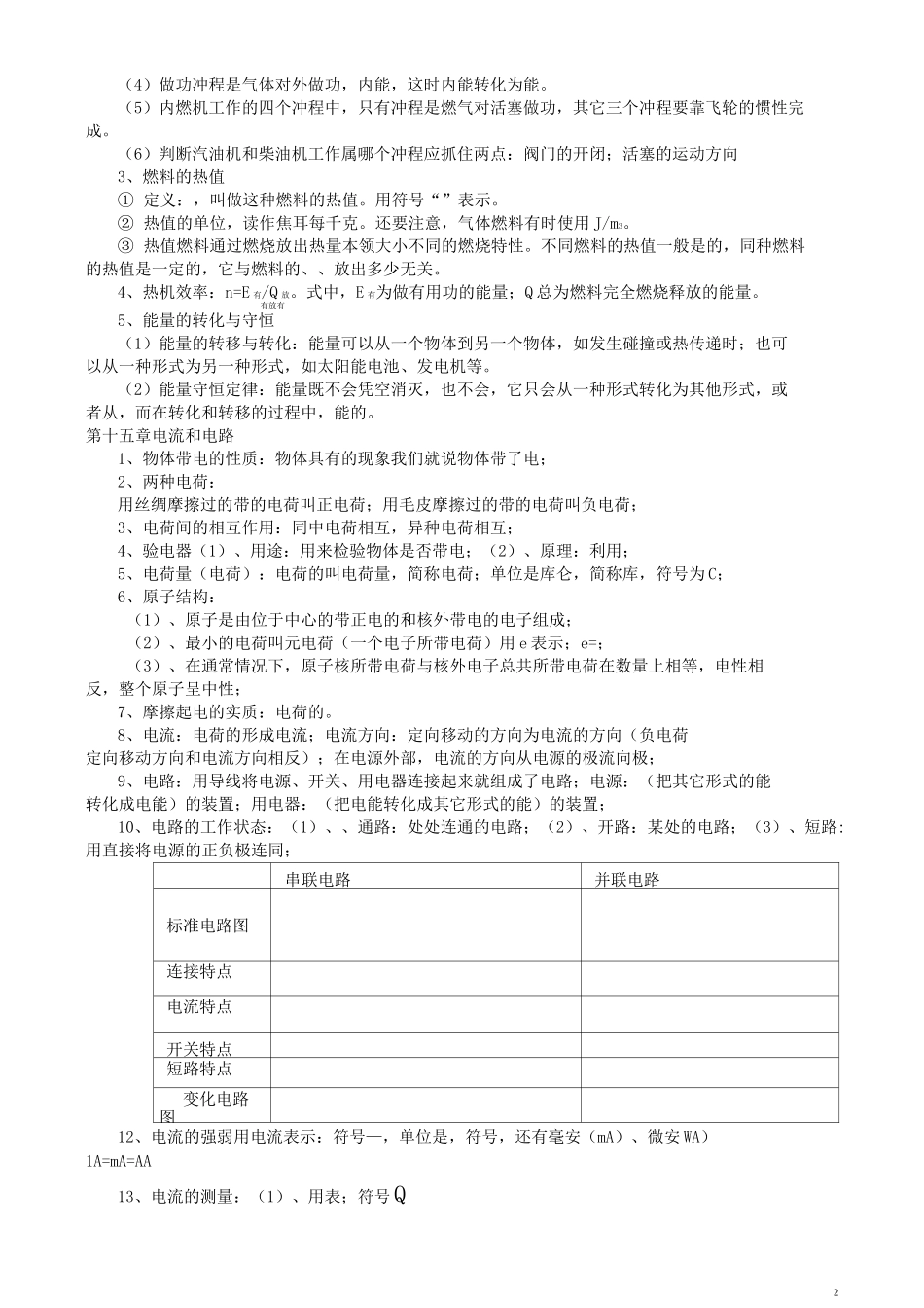 九年级物理知识点复习填空_第2页