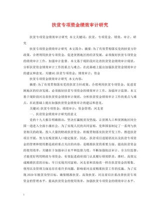 扶贫专项资金绩效审计研究 