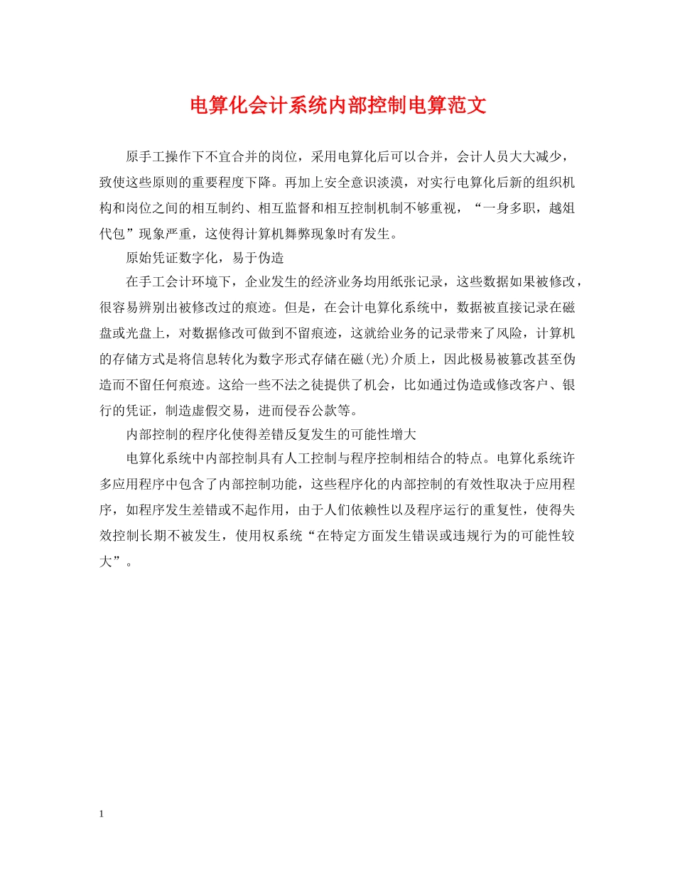 电算化会计系统内部控制电算范文 _第1页