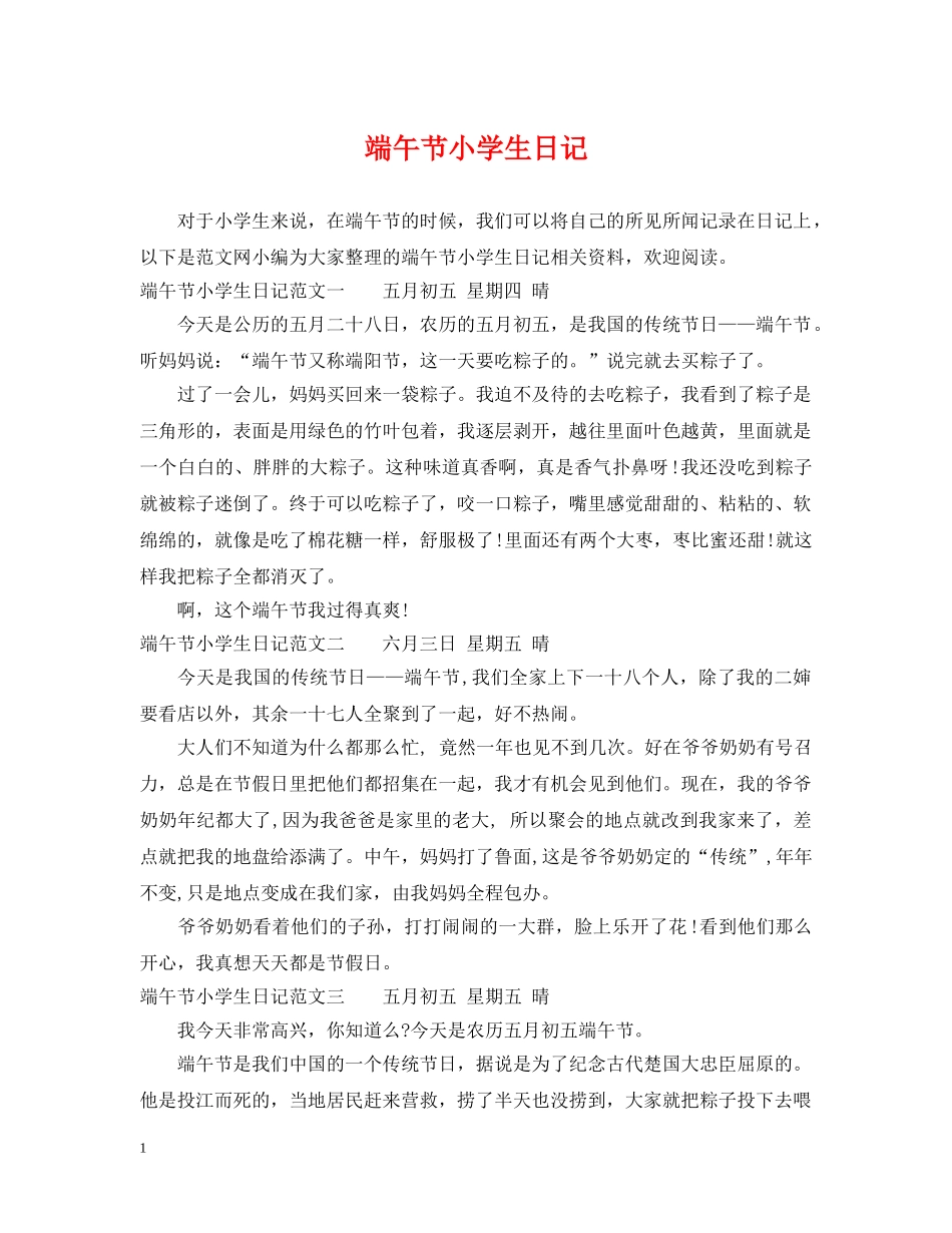端午节小学生日记 _第1页