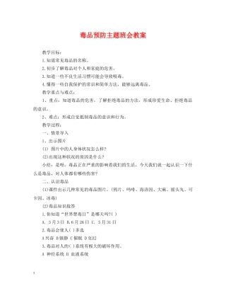 毒品预防主题班会教案 