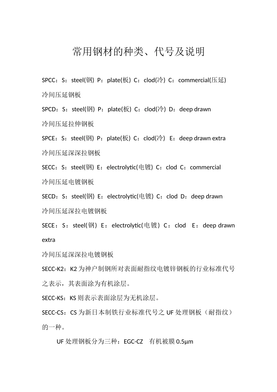 常用钢材的种类、代号及说明_第1页