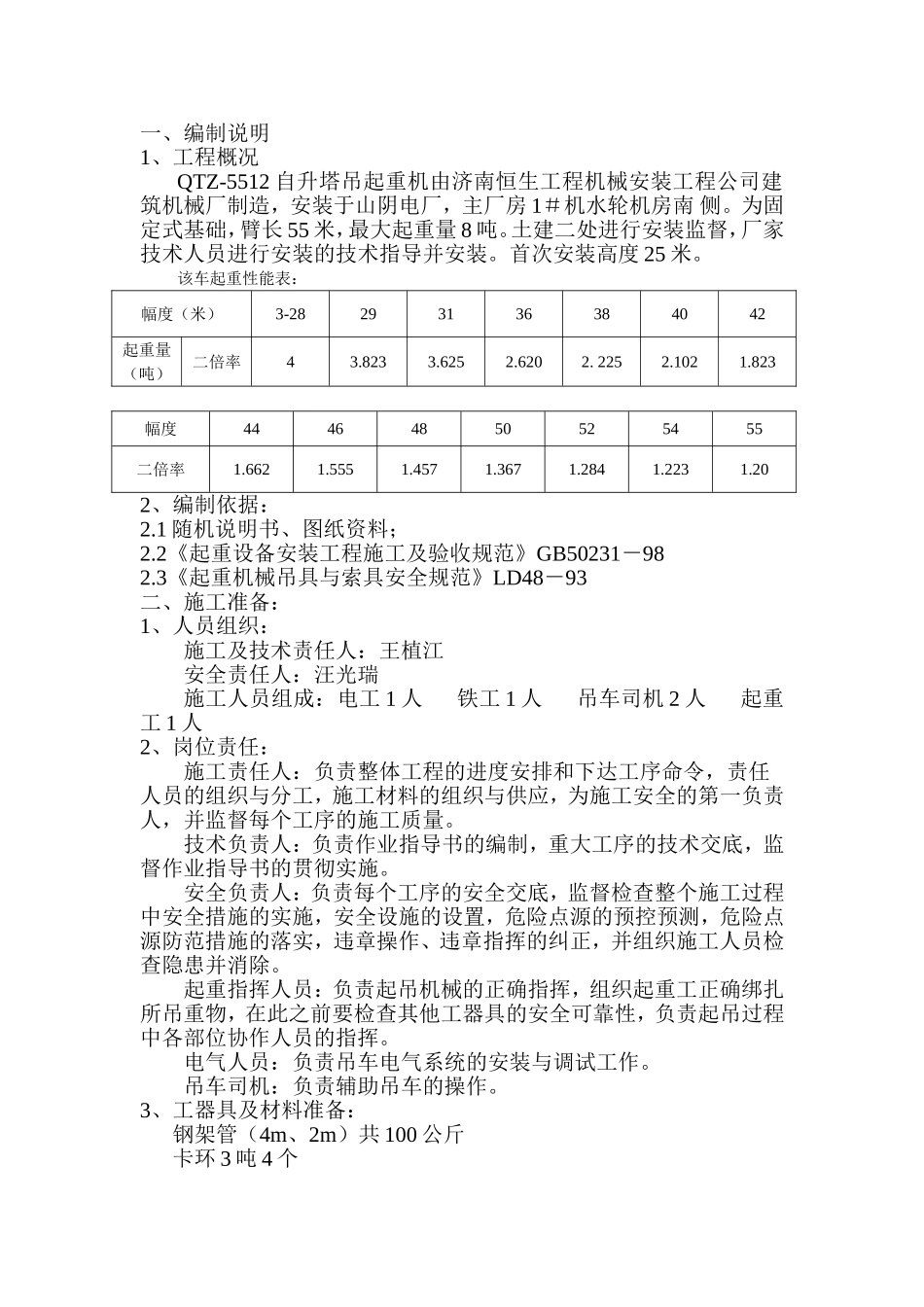 编号021+塔式起重机安装作业指导书_第1页