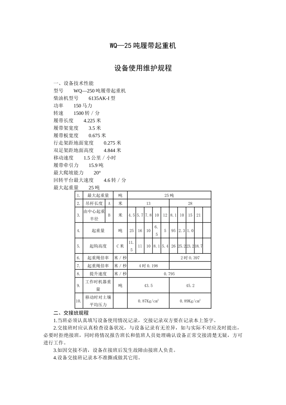 WQ—25吨履带起重机设备使用维护规程Microsoft Office Word 文档_第1页
