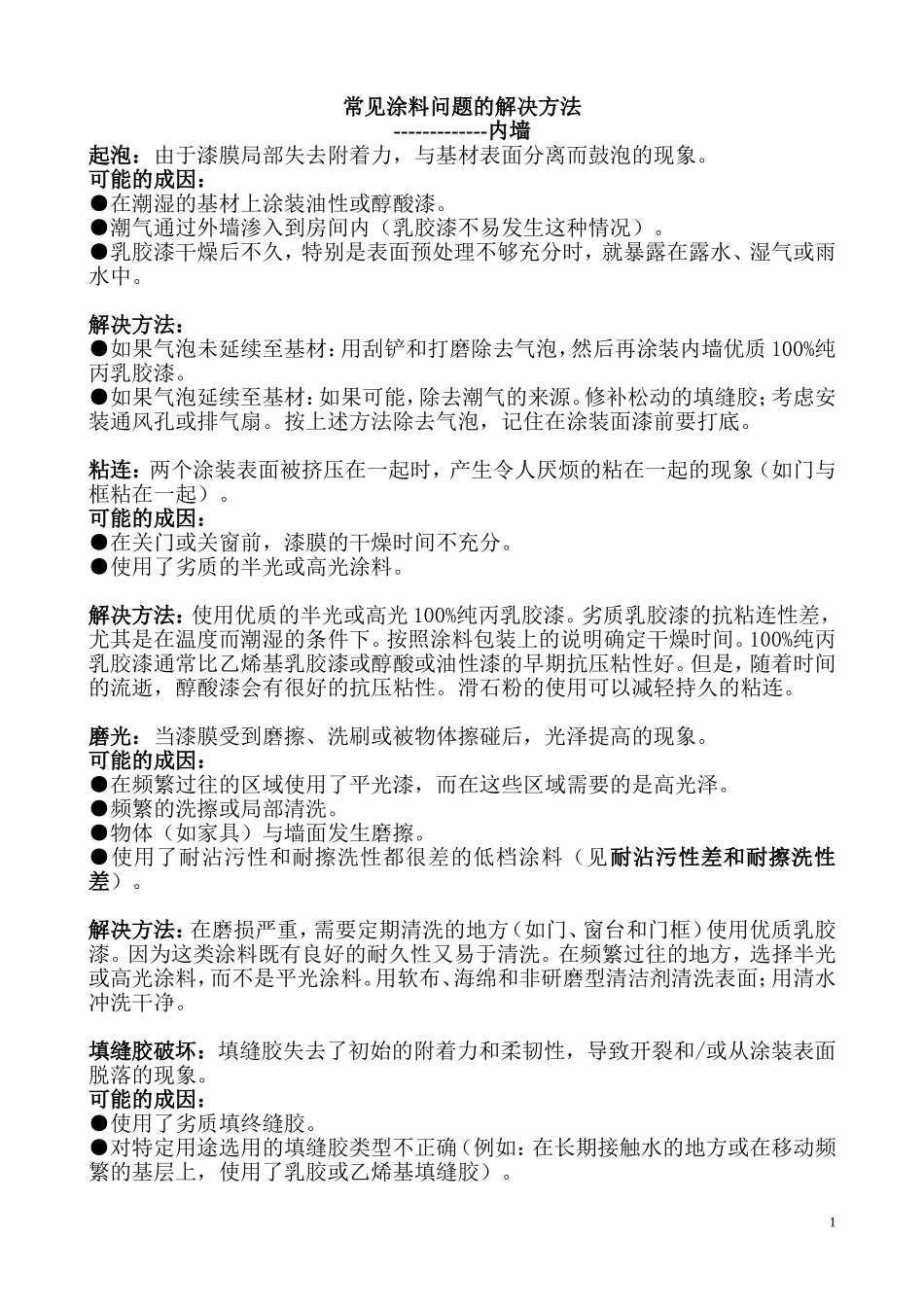 常见涂料问题的解决方法内墙_第1页