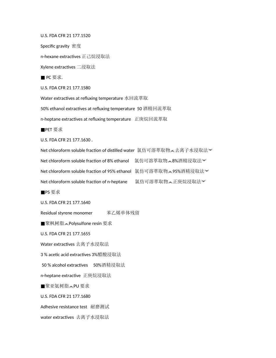 常见FDA食品接触材料检测标准_第3页