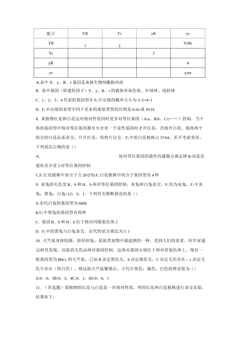2021届新高考生物二轮复习必修二遗传与进化不定项选择题新题型专练01遗传因子的发现_第3页