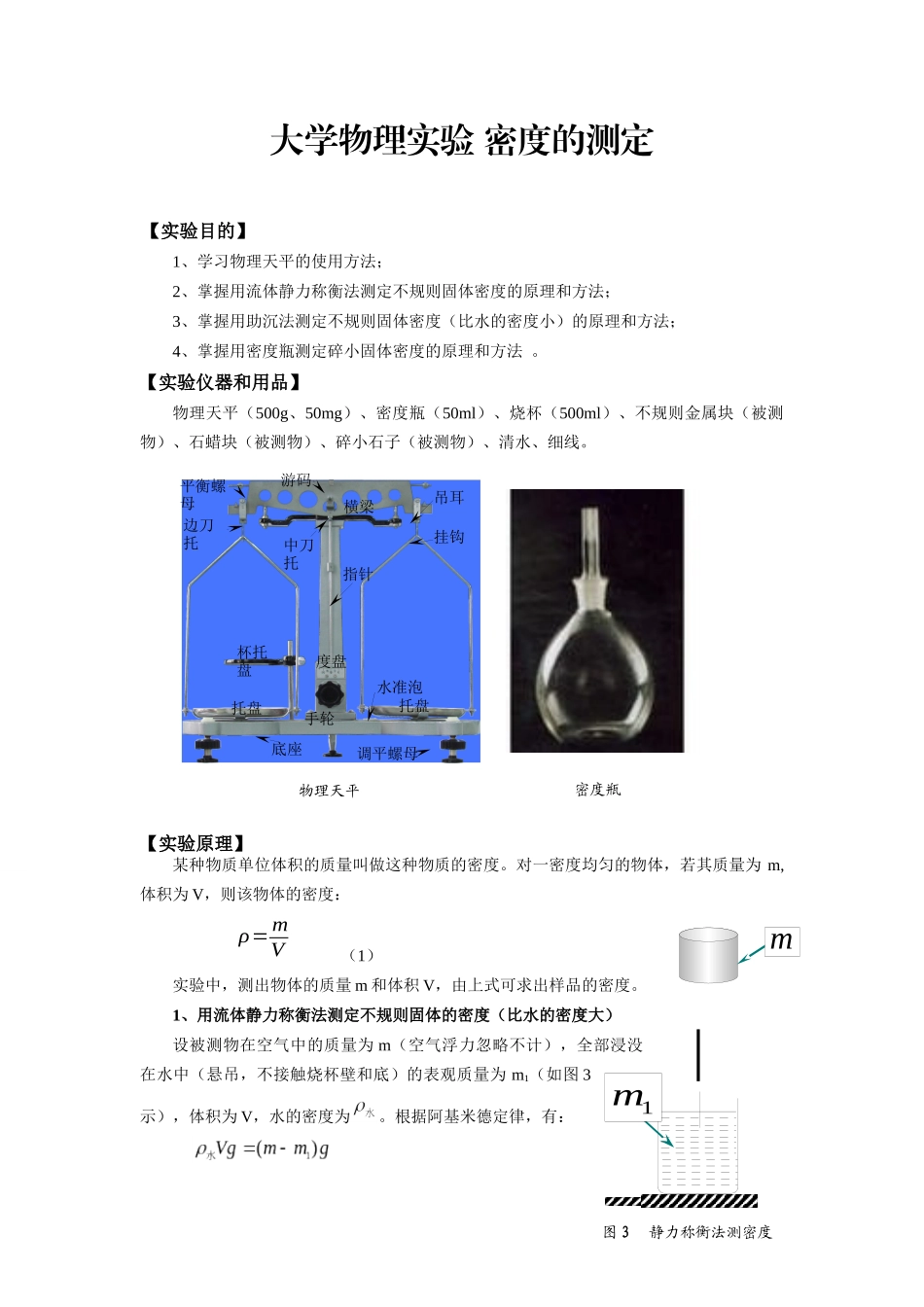 大学物理实验 密度的测定_第1页