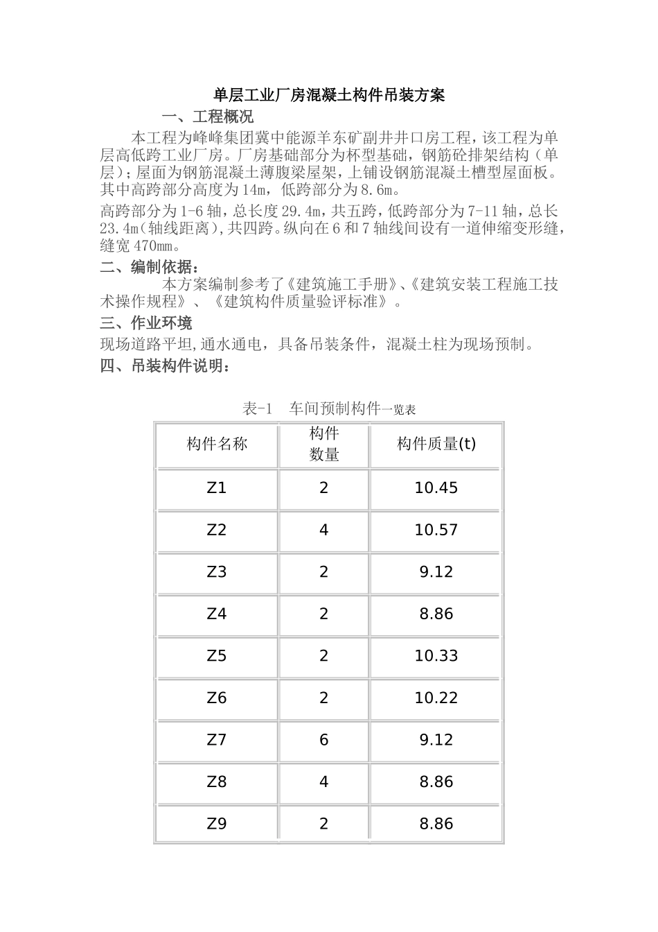 单层工业厂房混凝土构件吊装方案_第1页
