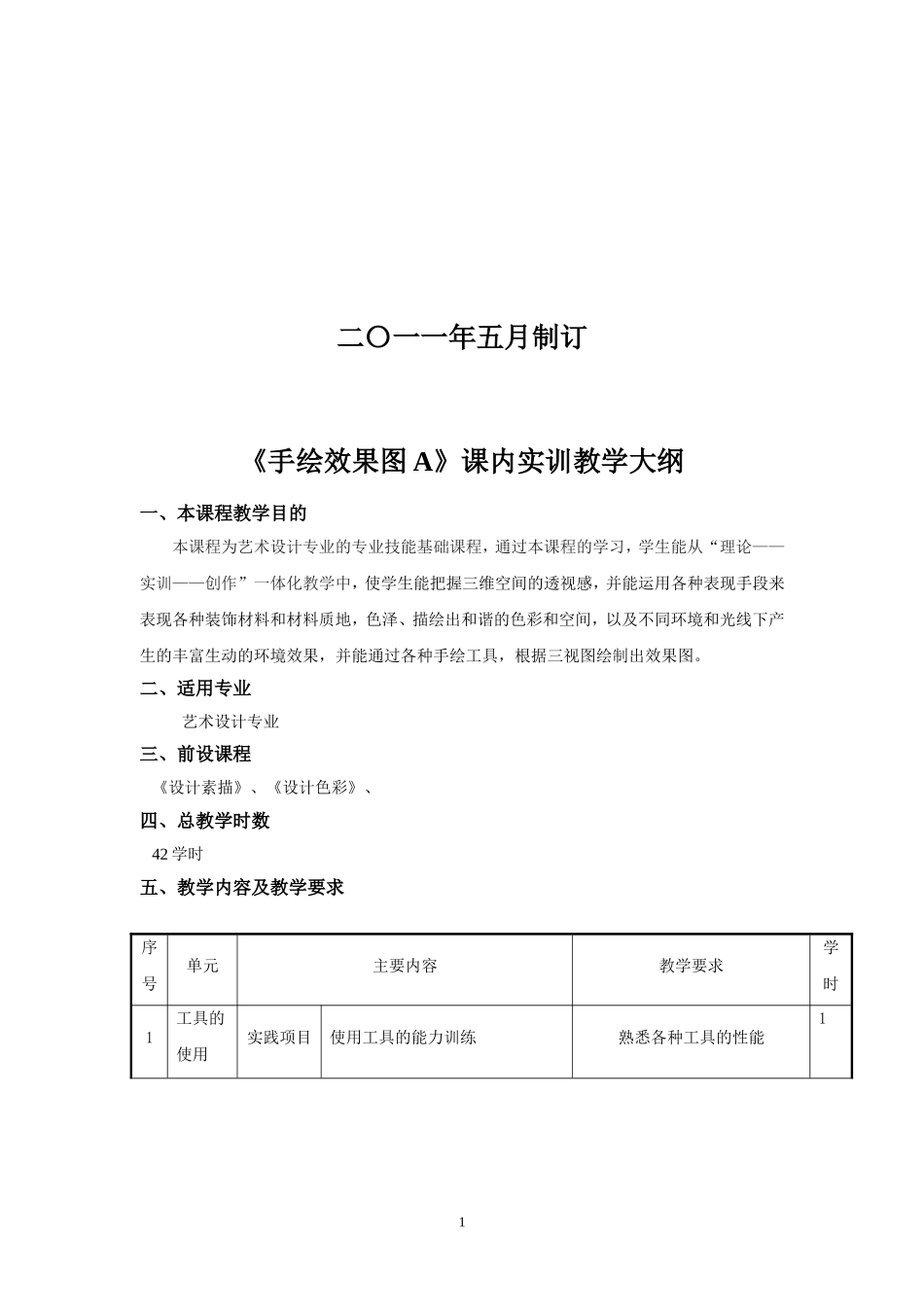 《手绘效果图A》课内实训教学大纲_第2页
