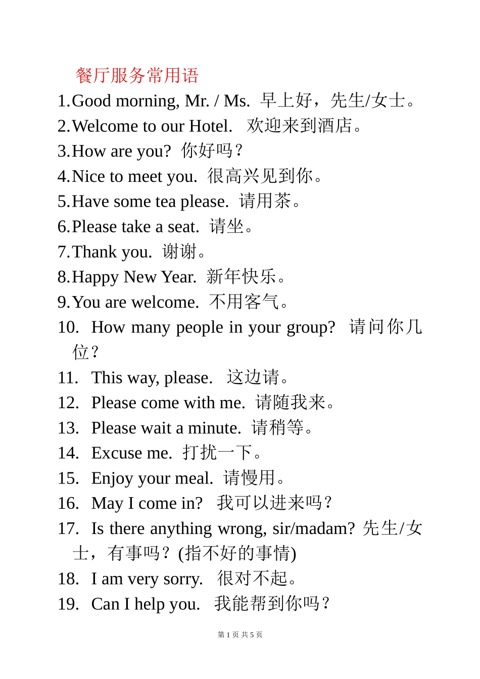 餐厅服务常用英语_第1页