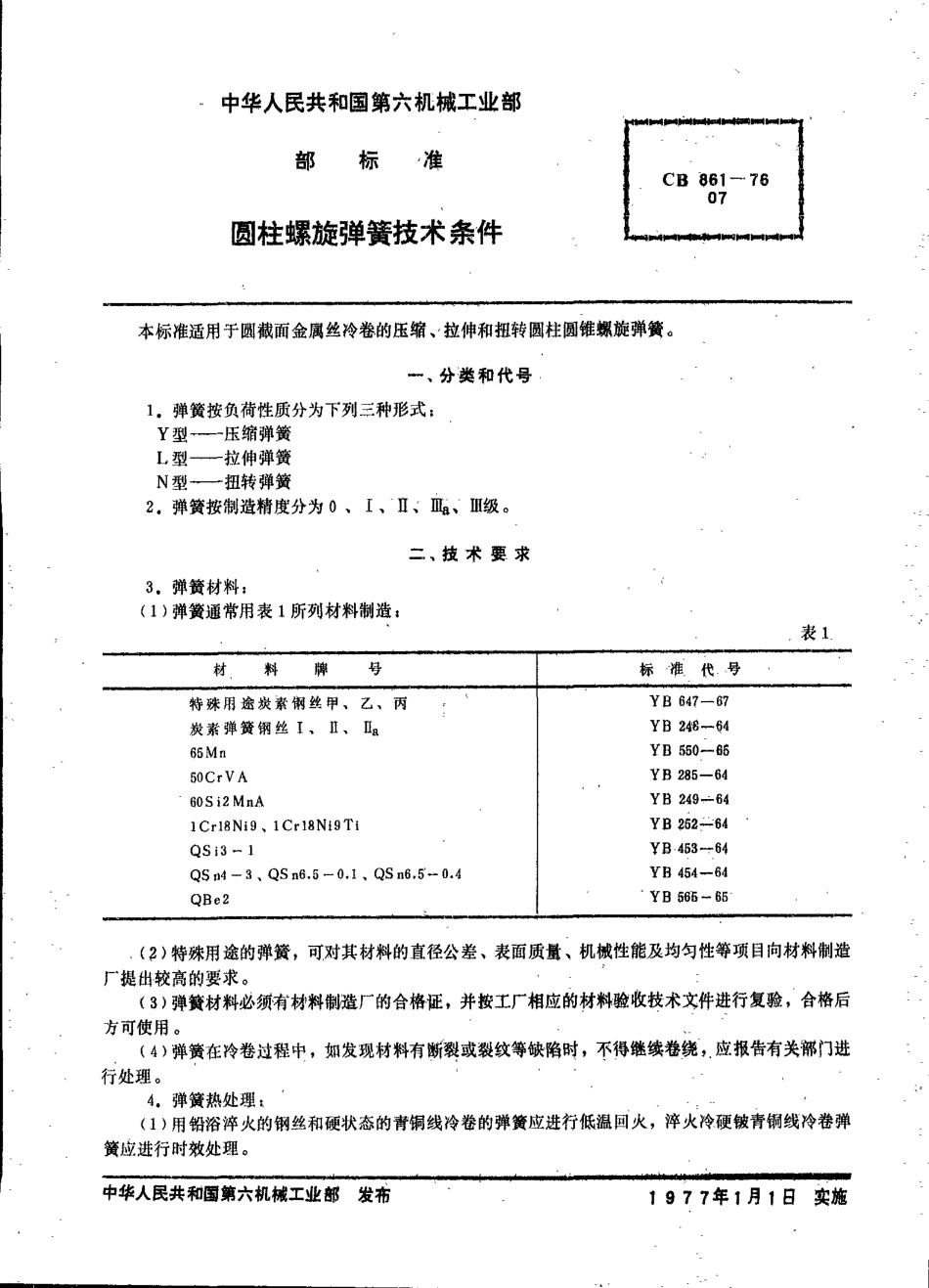 CB 861-1976 圆柱螺旋弹簧技术条件_第1页